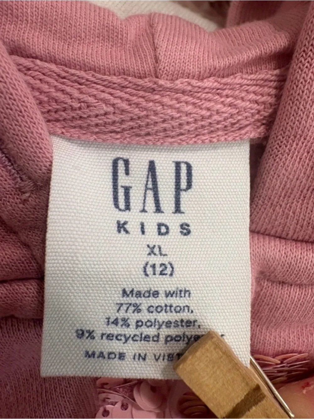 Gap Girls’ Zip-Up Hoodie Pink Sequin Logo Size XL